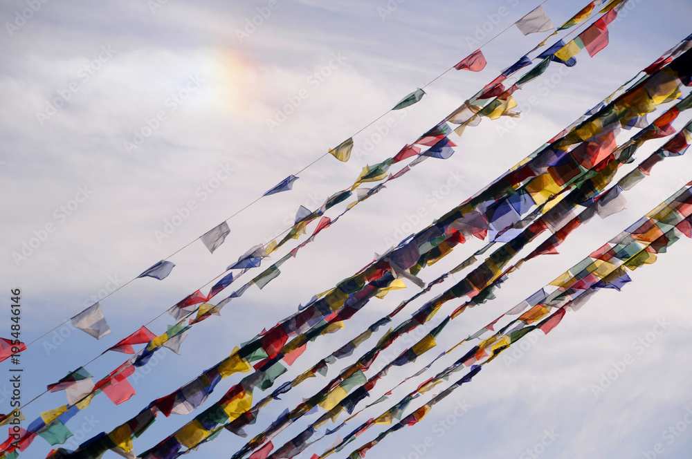 Fototapeta premium Colorful Tibetan prayer flags at boudhanath stupa in Kathmandu, Nepal