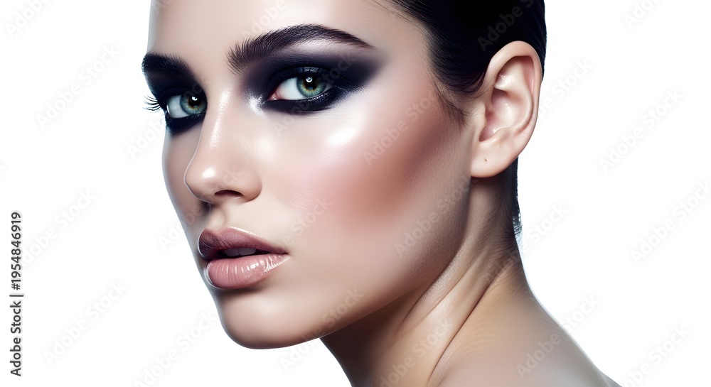 Fototapeta premium Glamorous Woman with Smoky Eyes and Glossy Lips