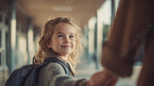 Mother walking her child to school in the morning, showing care, support and family bonding in a daily routine lifestyle scene.