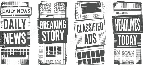 Four newspaper headlines daily news breaking story classified ads headlines today in grunge style