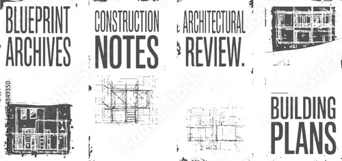 Architectural blueprints and text overlays Blueprint Archives Construction Notes Architectural Review Building Plans