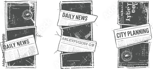 Three vintage newspaper clippings with headlines Daily News City Planning and an unreadable title