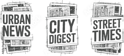 Urban News City Digest Street Times Newspaper Titles with Architectural