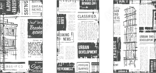 Collage of newspaper clippings featuring building classified ads and breaking news headlines