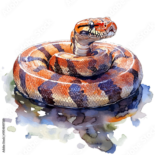 Boa Constrictor, watercolor vector, isolated on a white background.