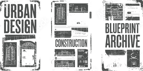 Urban Construction Blueprint Archive Grungy Textured Collage grunge