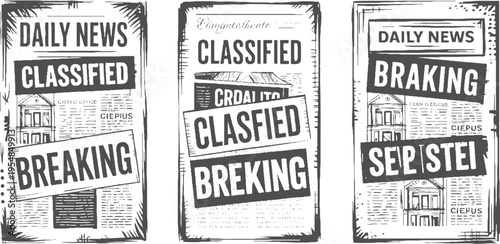 Three vintage newspaper pages with headlines daily news classified breaking and sep stei