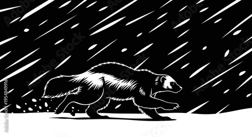 Badger in the heavy snow.