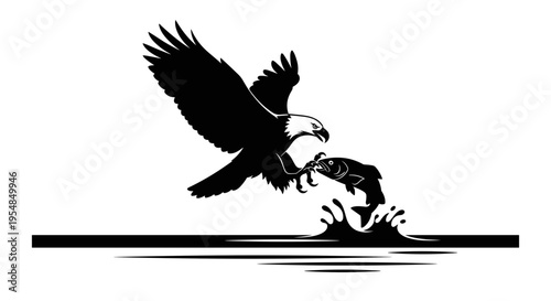 Bald Eagle Catching Fish Silhouette.