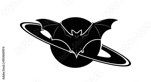 Bat flying around Saturn planet.