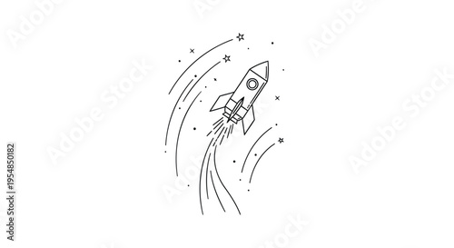 Vector rocket ship icon with trail and stars