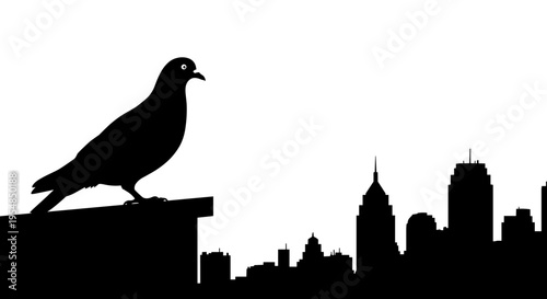 Bird on city skyline silhouette.