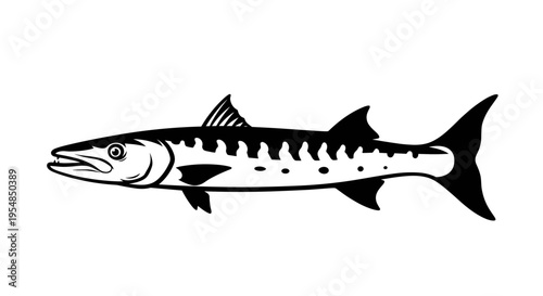 Black and white fish illustration.
