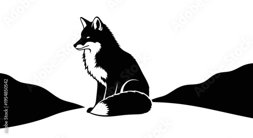 Black and white wolf sitting.