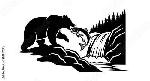 Black bear catching fish.