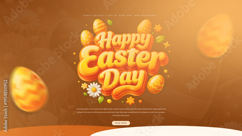 Happy Easter Day: A cheerful design for Easter day with decorated eggs, and lively lettering conveying festive cheer and joy.