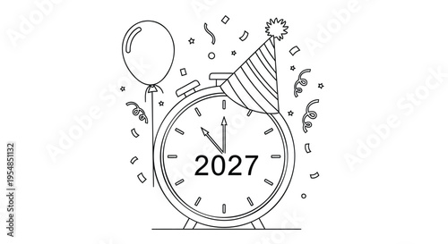 New Year 2027 celebration vector icon with alarm clock