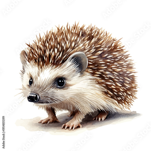African Pygmy Hedgehog, watercolor clipart vector, isolated on a white background.