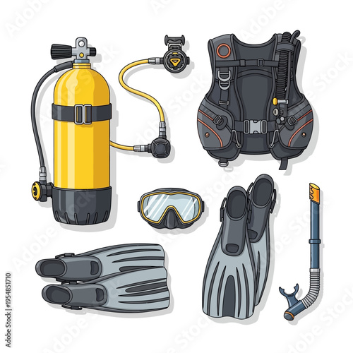 Scuba Diving Gear Set: Tank, BCD, Mask, Fins, Snorkel - Underwater Equipment