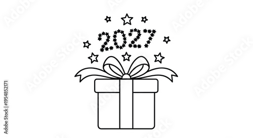 Vector illustration of a gift box with 2027 and stars