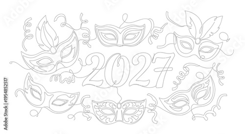 Set of 8 Mardi Gras masquerade vector illustrations