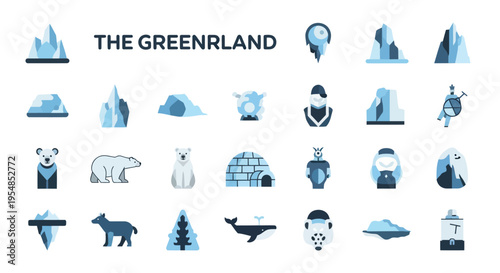 Greenland Arctic Icons: Polar Bears, Icebergs, Igloos, Whales, and People