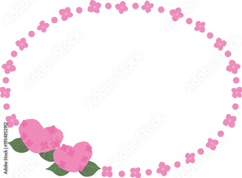Pink Heart Shaped Hydrangea Circular Frame Vector Isolated | Cute Floral Wreath with Transparent Background　ピンクのハート型紫陽花の円形フレーム（リース）ベクター｜背景透過・かわいい花素材