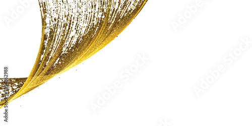 Abstract golden background with a fresh smoked mackerel fish and gold ribbon isolated on a white background