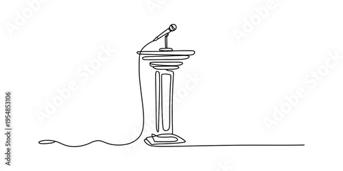 Minimalist one line art illustration of a speaker lectern with a wired microphone.