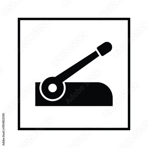 A black and white icon of a microphone in a square frame