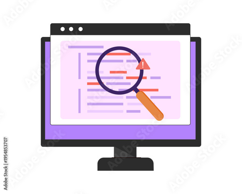 Testing software on computer in search of coding bugs and virus errors in program 