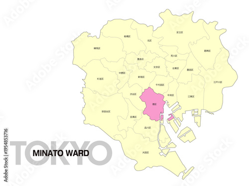 東京都港区の位置地図 区名有り 01