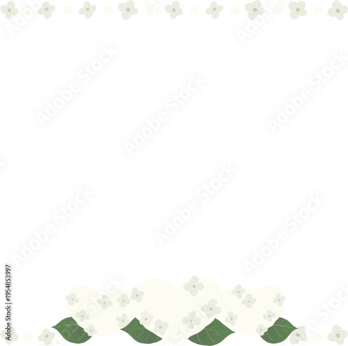 White Heart Shaped Hydrangea Square Frame Vector Isolated | Elegant Floral Border with Transparent Background　白いハート型紫陽花の正方形フレームベクター（背景透過）｜上品な花の装飾素材