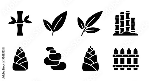 Bamboo Icons: Plant, Leaves, Sprouts, Forest, Zen Stones, Fence