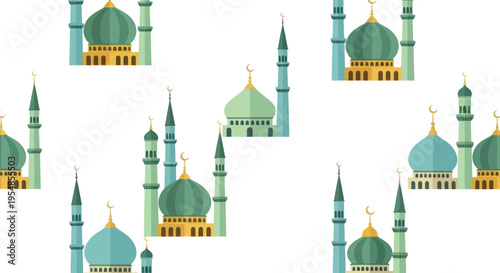 Mosque Pattern: Islamic Architecture, Green Domes, Minarets, Cultural Background
