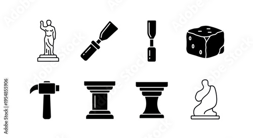 Sculpture Tools and Statues Icons Set