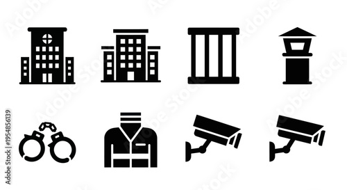 Law Enforcement and Justice Icons: Prison, Security, and Authority Symbols