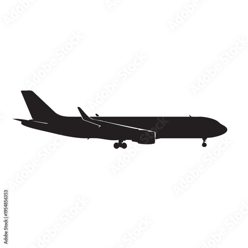Commercial passenger jet airplane silhouette in landing position with gear down