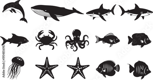 Black and white of various birds and bats in flight flying silhouettes d