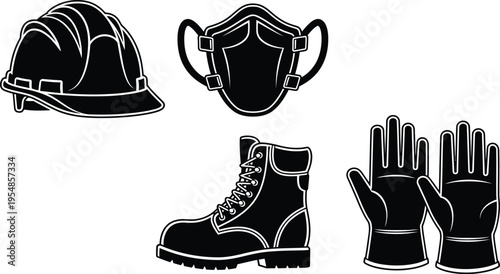 safety gear set construction worker equipment flat design vector illustration