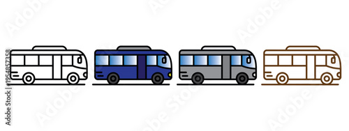 vector illustration of four public transport buses in urban setting