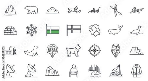 Arctic Icons Set: Animals, Nature, Culture, and Symbols of the North
