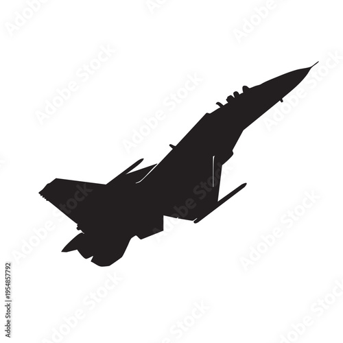 Supersonic fighter jet silhouette performing aggressive climb maneuver for air superiority