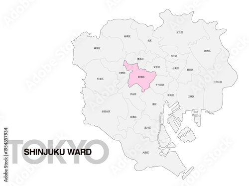 東京都新宿区の位置地図 区名有り 02