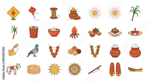 Indian Festival Icons: Makar Sankranti, Lohri, Pongal, Kite Flying, Harvest Celebration