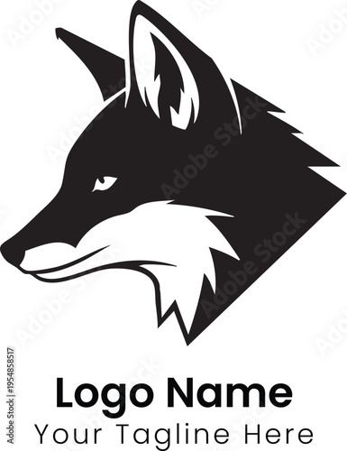A sleek black fox head logo illustration with pointed ears and sharp fur