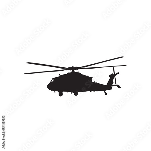 Military helicopter silhouette profile for tactical mission or rescue operation