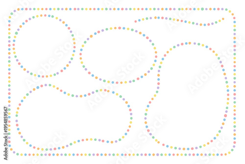 パステルカラードットフレームセット（ベクターパーツ）かわいい装飾素材 / Pastel colorful dotted frame set vector collection (cute border elements)