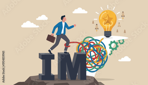 Make impossible team success project possible, optimistic achieve goal challenge problem concept confidence, businessman step up IM achieve possible.