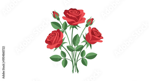 Three roses are depicted in an illustration with green leaves and stems.